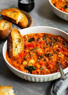 Roasted Garlic Vegetable Stew with Red Lentils and Tomatoes