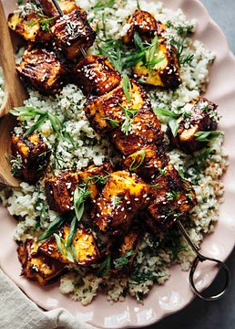 Sweet and Spicy Grilled Tofu with Pineapple and Herbed Cauliflower Rice