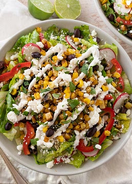 Mexican Street Corn Salad with Black Beans, Radish, Feta & Lime Crema